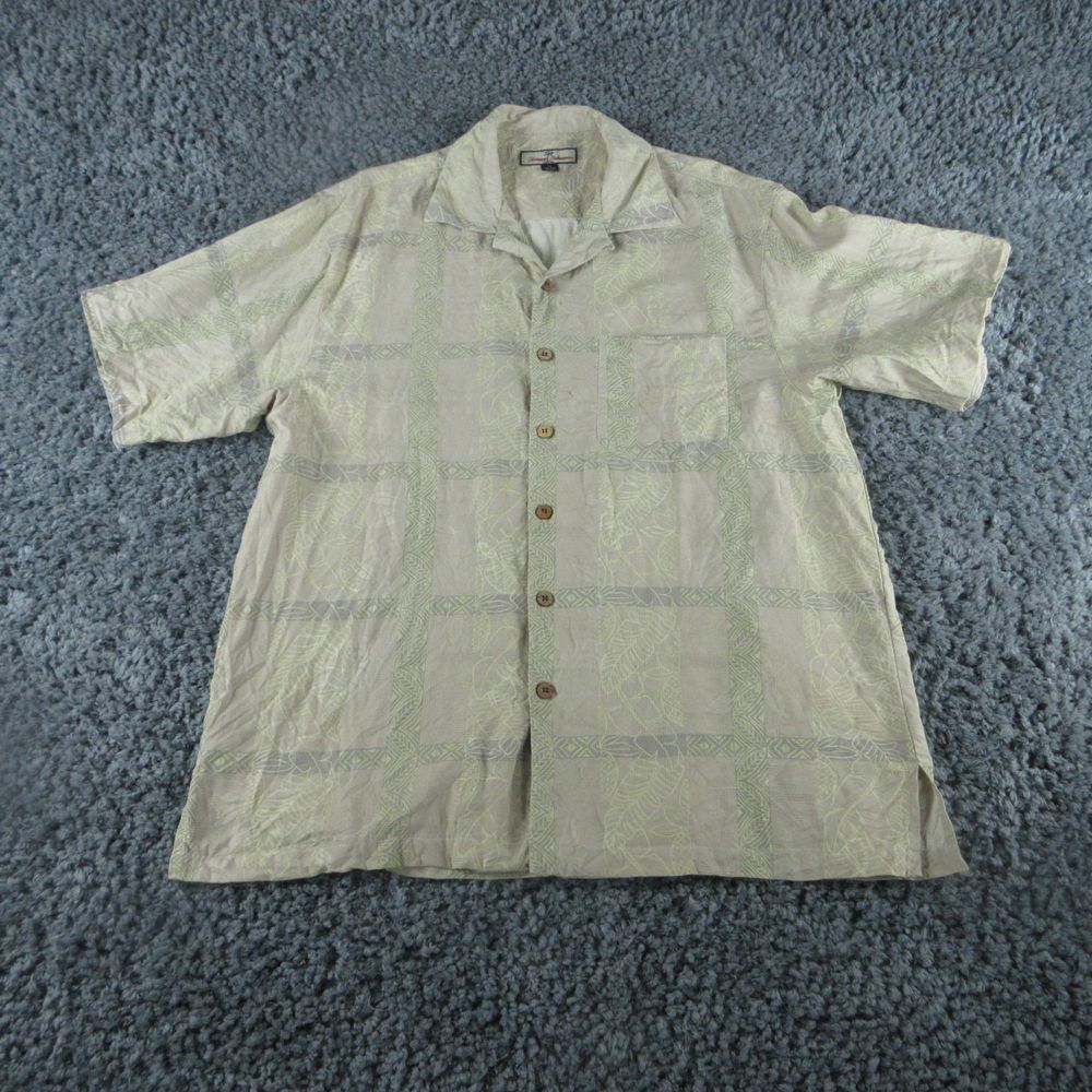 Tommy Bahama Shirt Mens Extra Large Tan Beige Floral Silk Camp Button